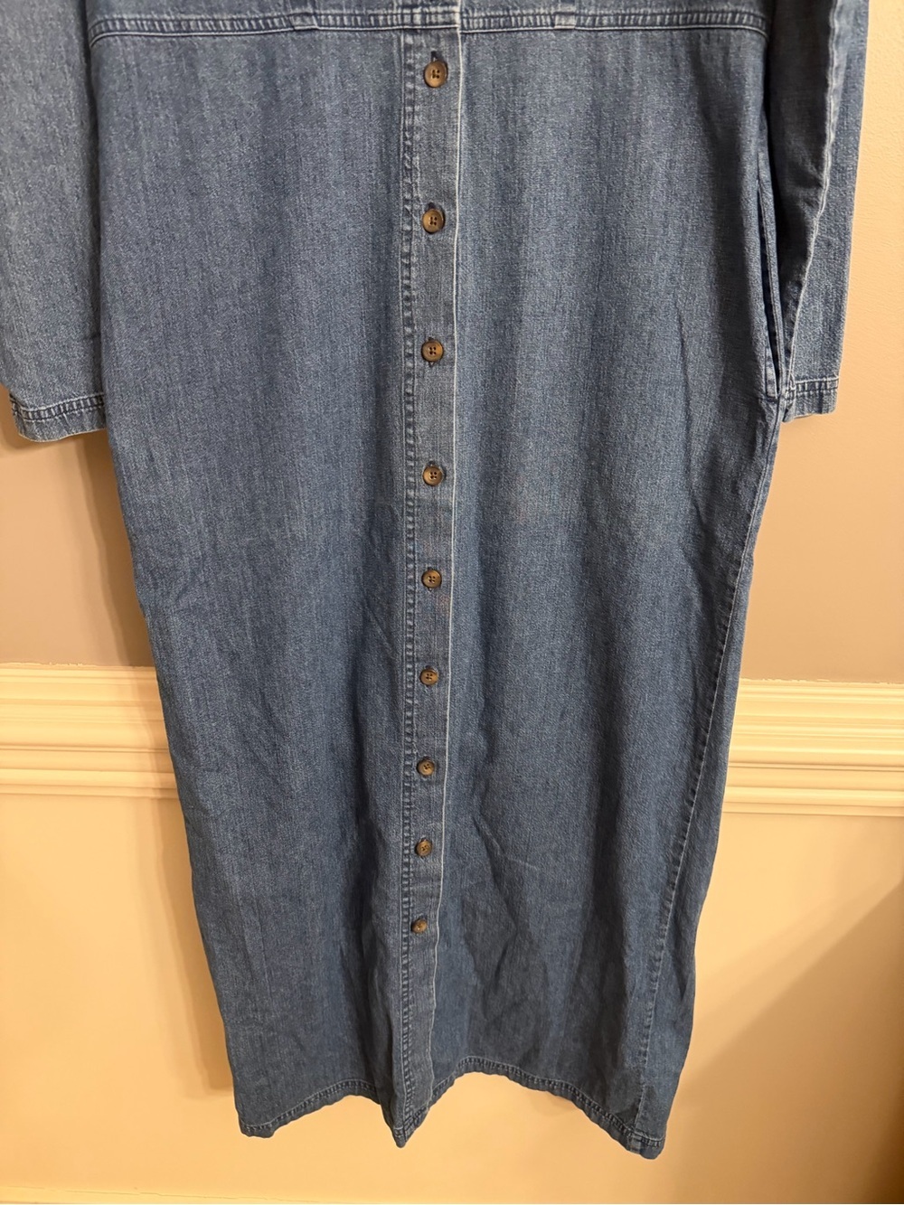 Vintage 90s L.L. Bean Denim Jean Button Front Maxi Dress Womens 12 Tall Country - Picture 4 of 8